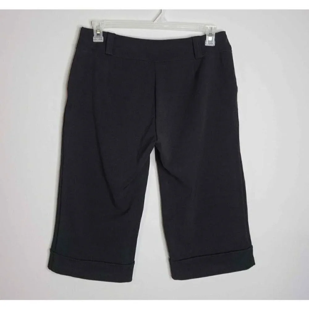 Studio 1940 Womens Black Pull On Stretch Capris/Belt loops/Button Decor …